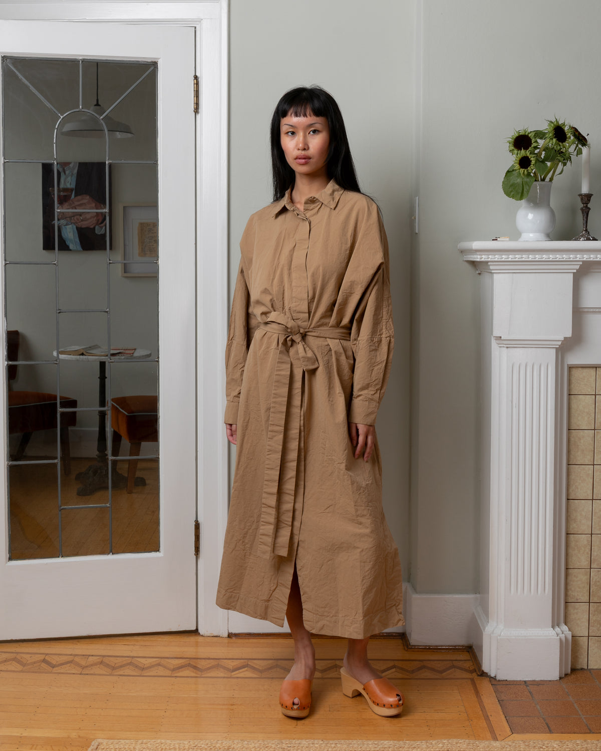 Waga Ls Paper Cotton Dress - Beige