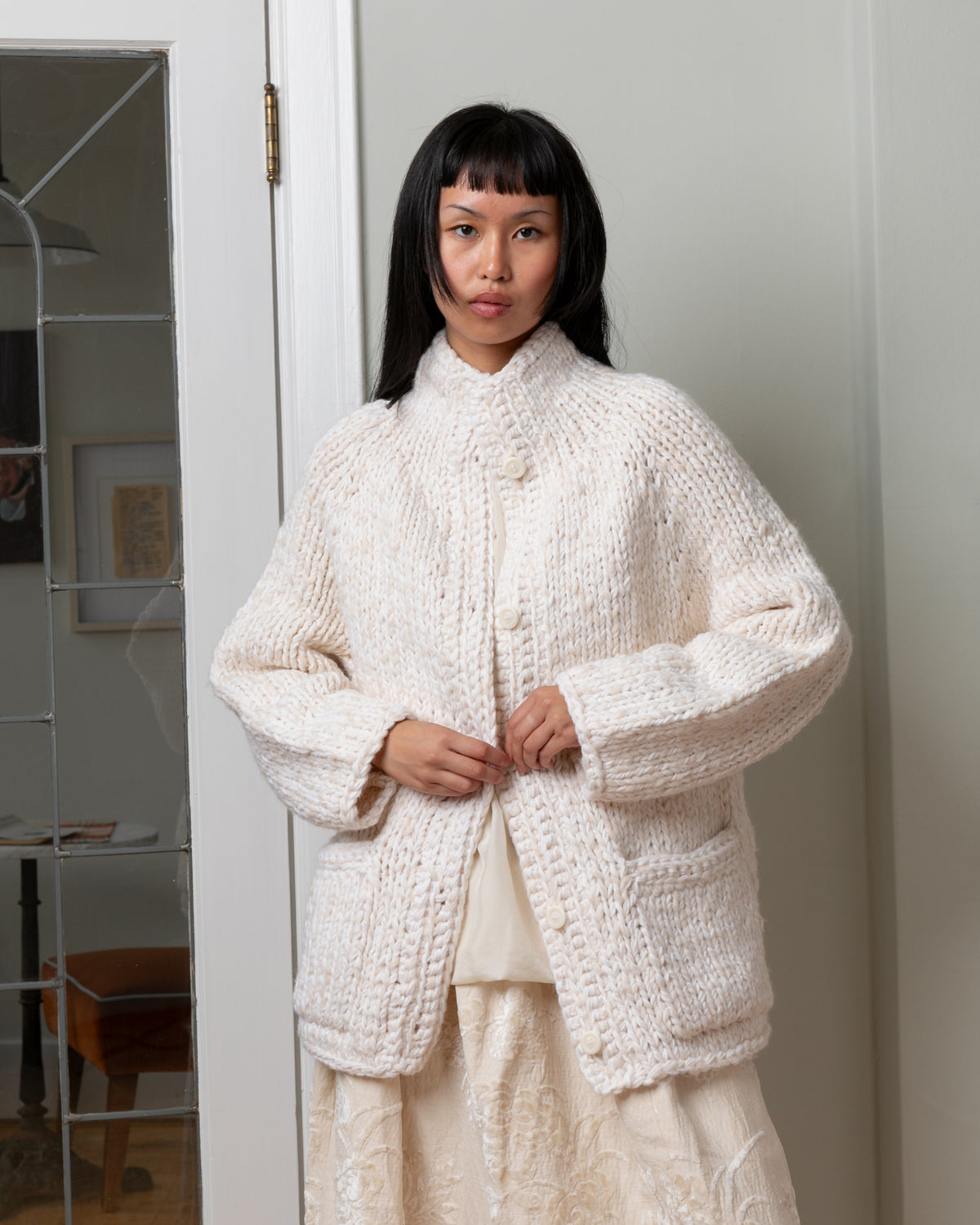 Camille Softy Marled Cardigan - Ecru/Ecru