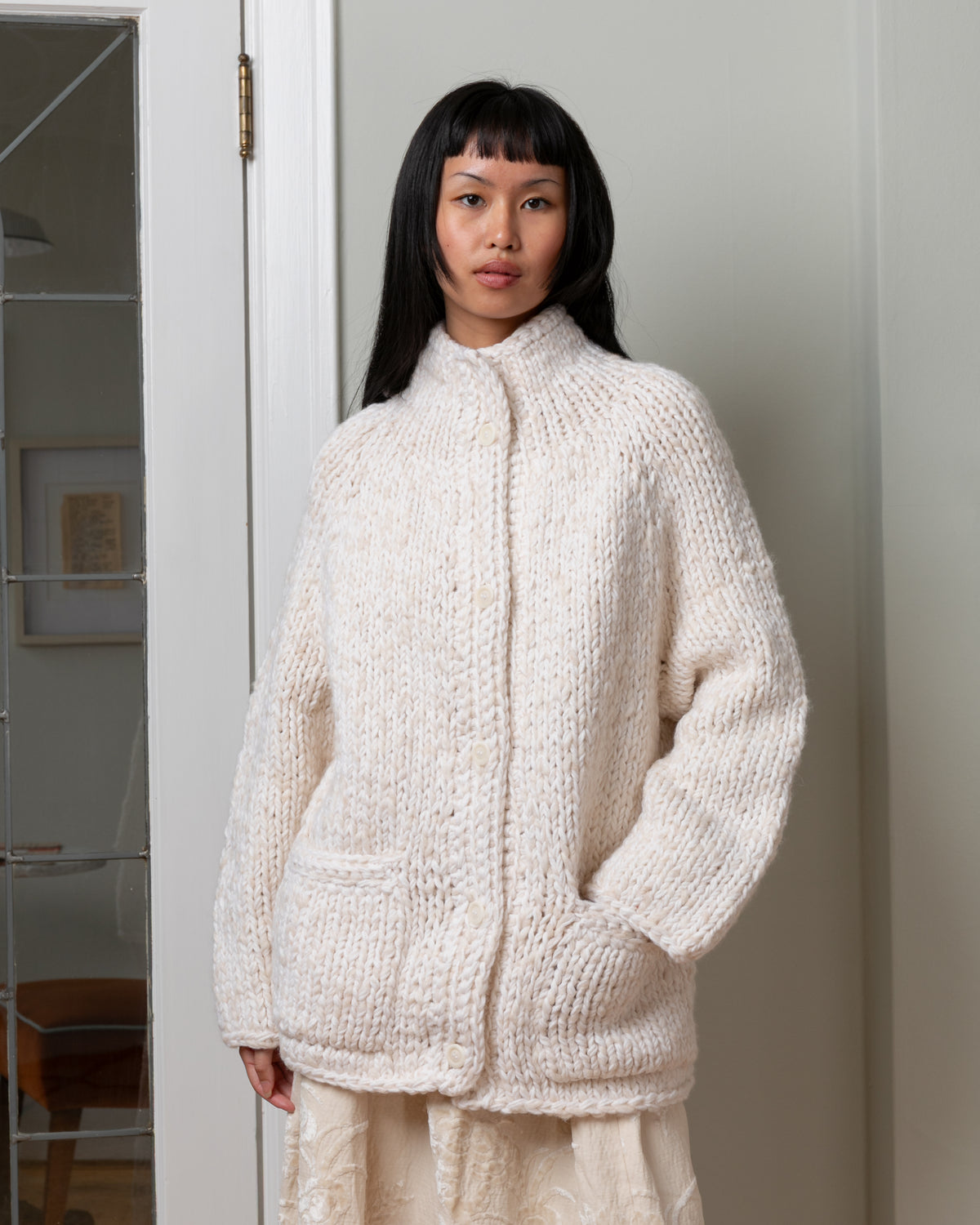 Camille Softy Marled Cardigan - Ecru/Ecru