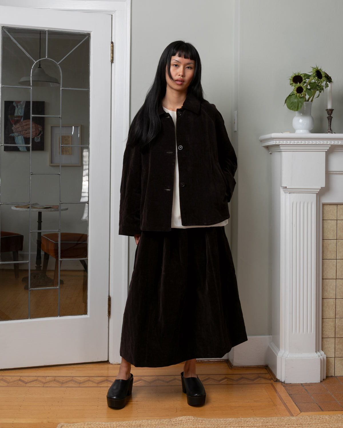 Casey Casey-Ghosty Mid Velvet Skirt - Dark Brown-Skirts-Boboli-Vancouver-Canada