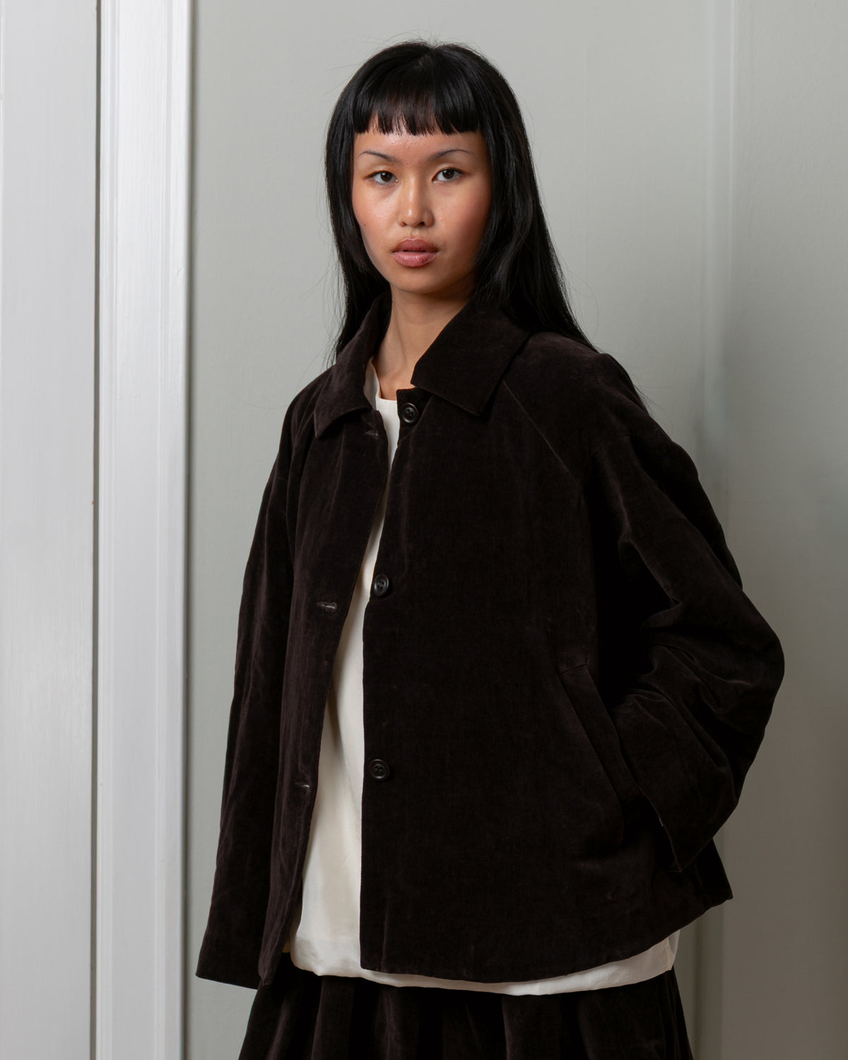 Drays Mid Velvet Jacket - Dark Brown