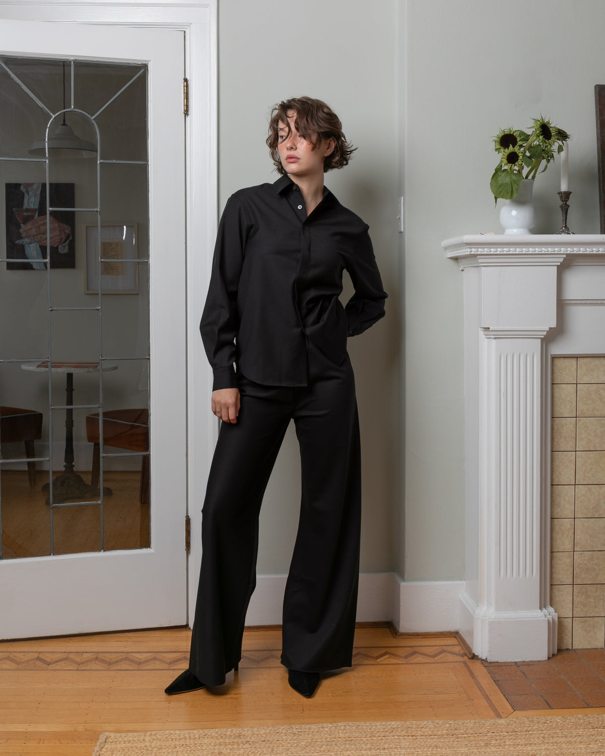 Wool Bias Cut Pants - Black
