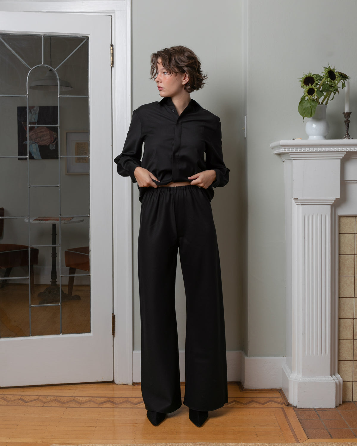 Wool Bias Cut Pants - Black