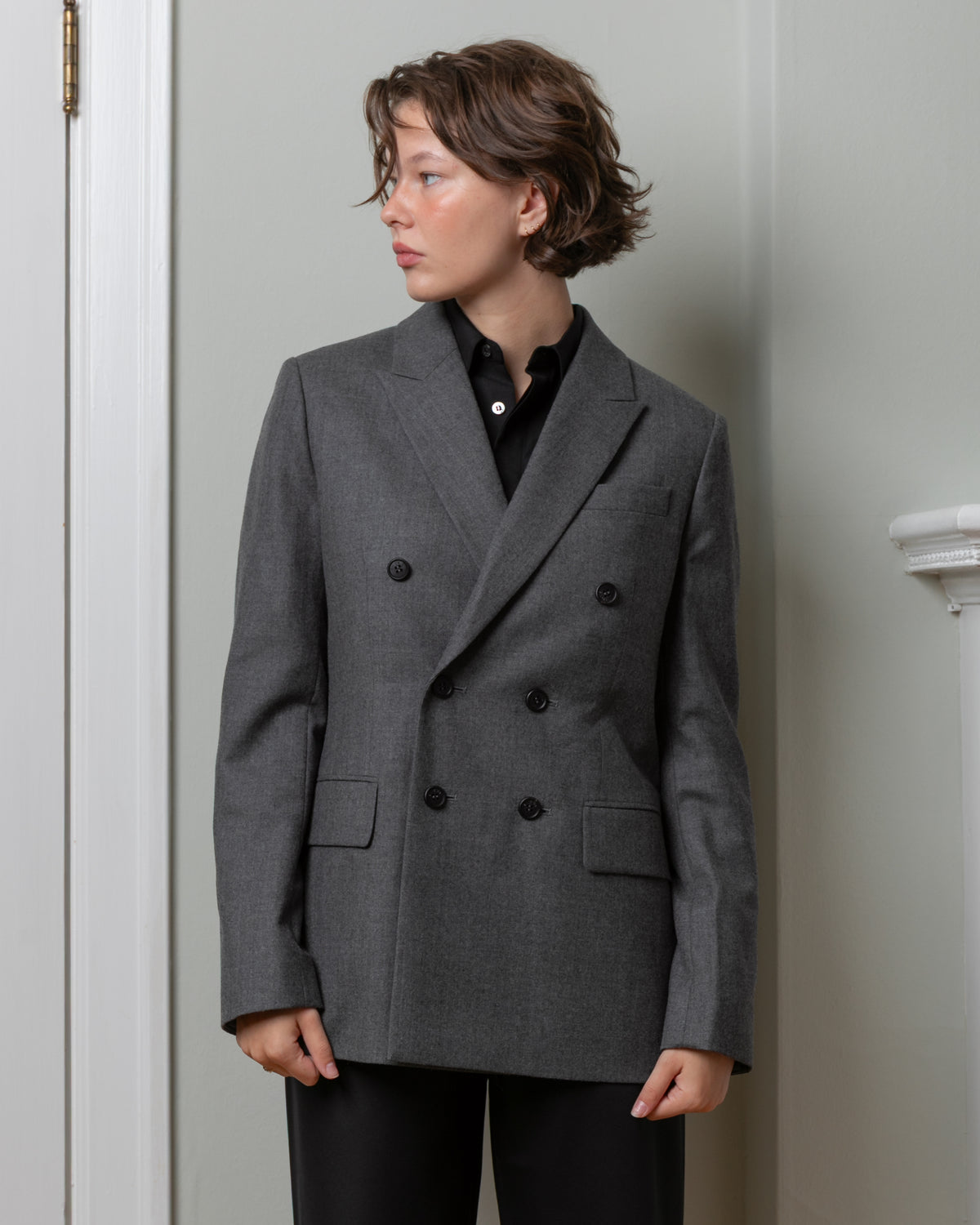 Vis A Vis-Double Breasted Wool Blazer - Gray-Blazers-Boboli-Vancouver-Canada
