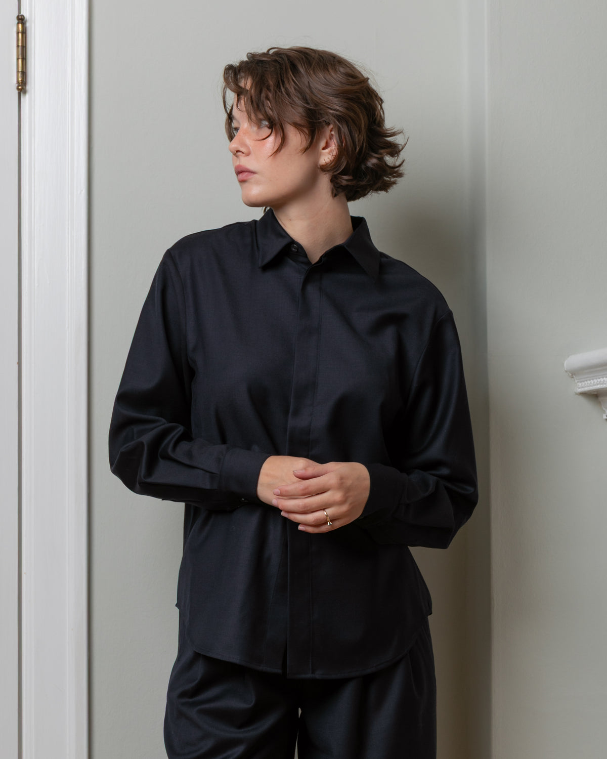 Wool Twill Easy Shirt - Navy