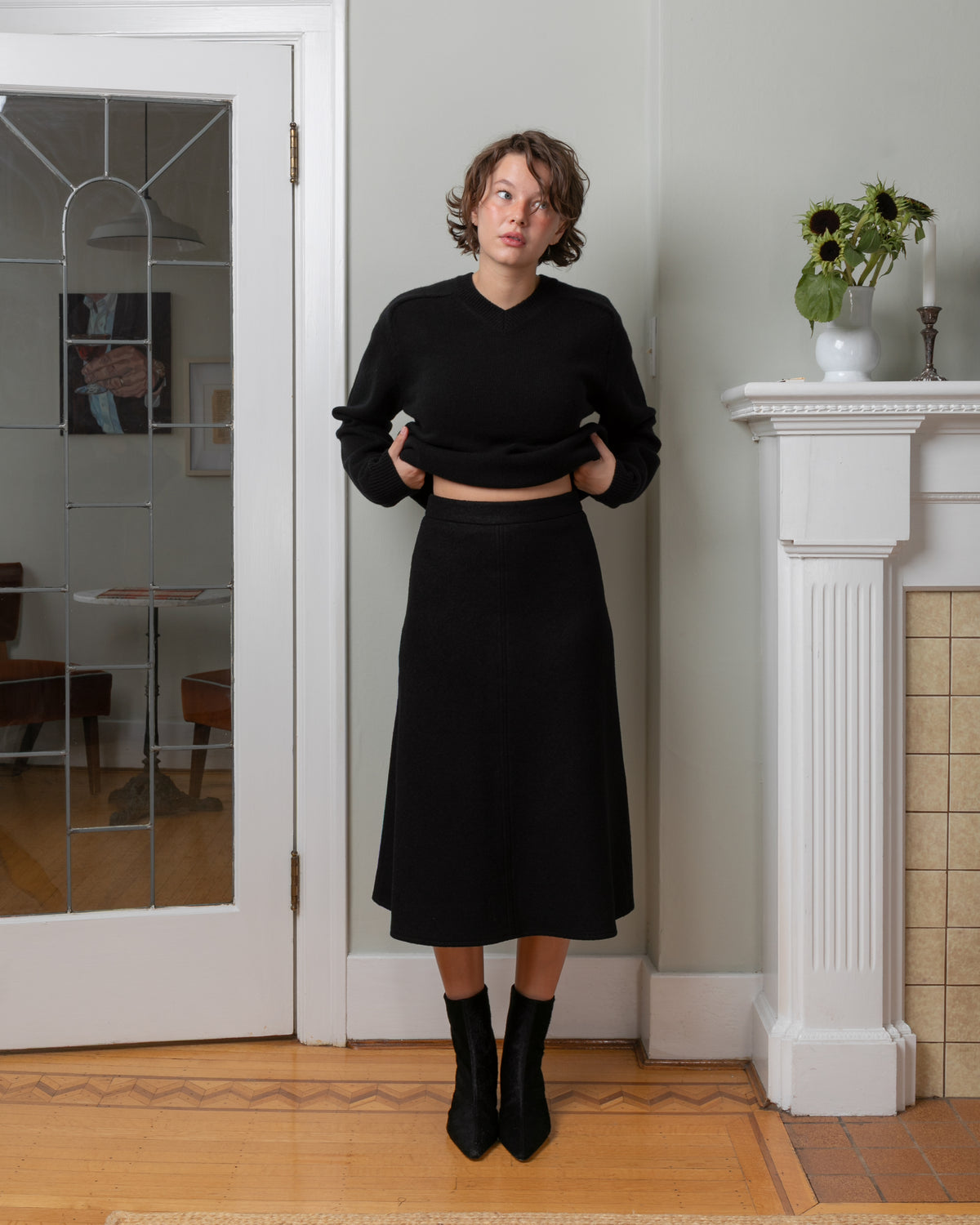 Vis A Vis-Compressed Yarn Skirt - Black-Skirts-Boboli-Vancouver-Canada