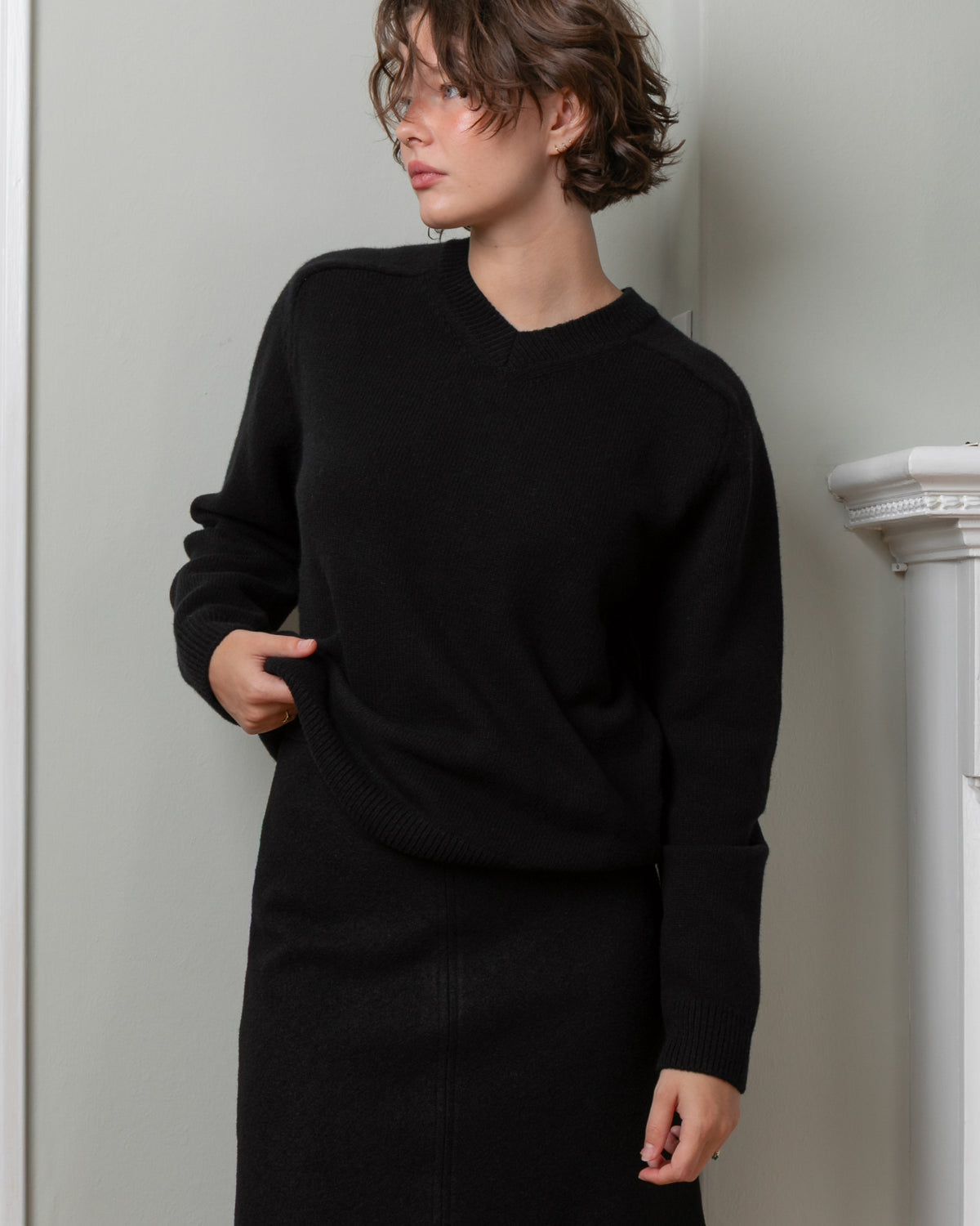 Vis A Vis-Wool Cashmere V-Neck Sweater - Black-Sweaters-Boboli-Vancouver-Canada