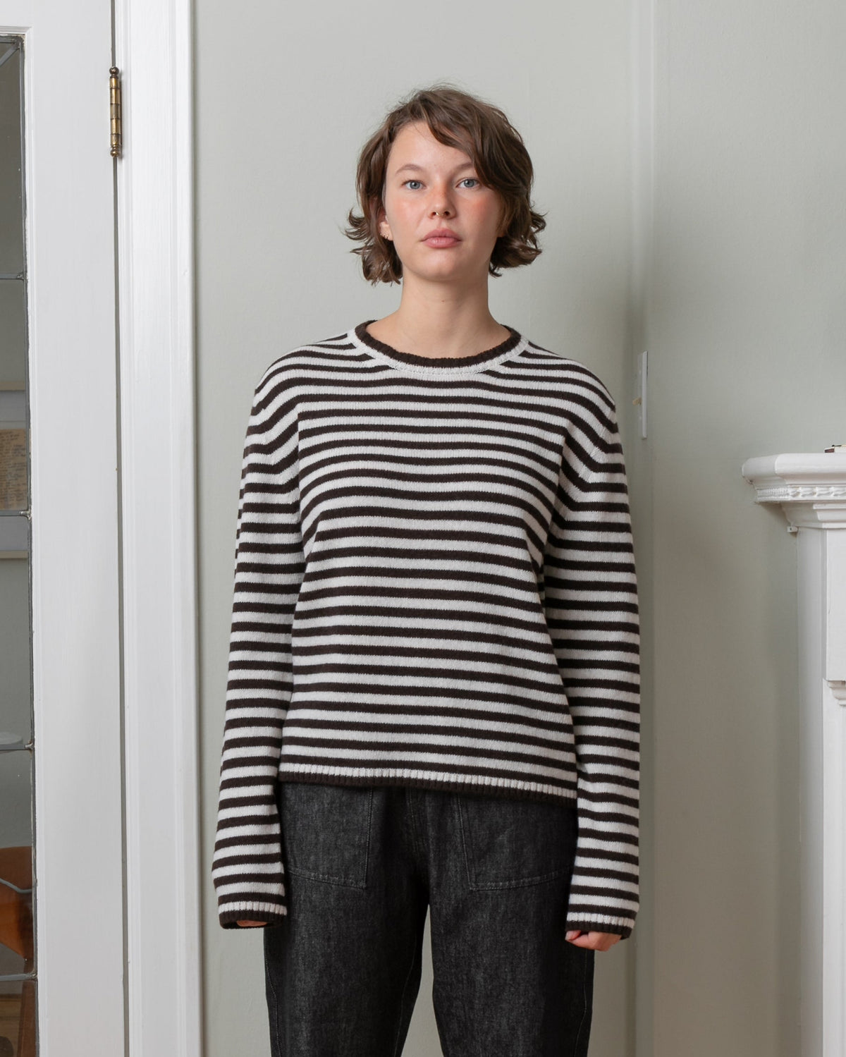 Sibs Stripe C/N Sweater - Brown & Panna Stripe