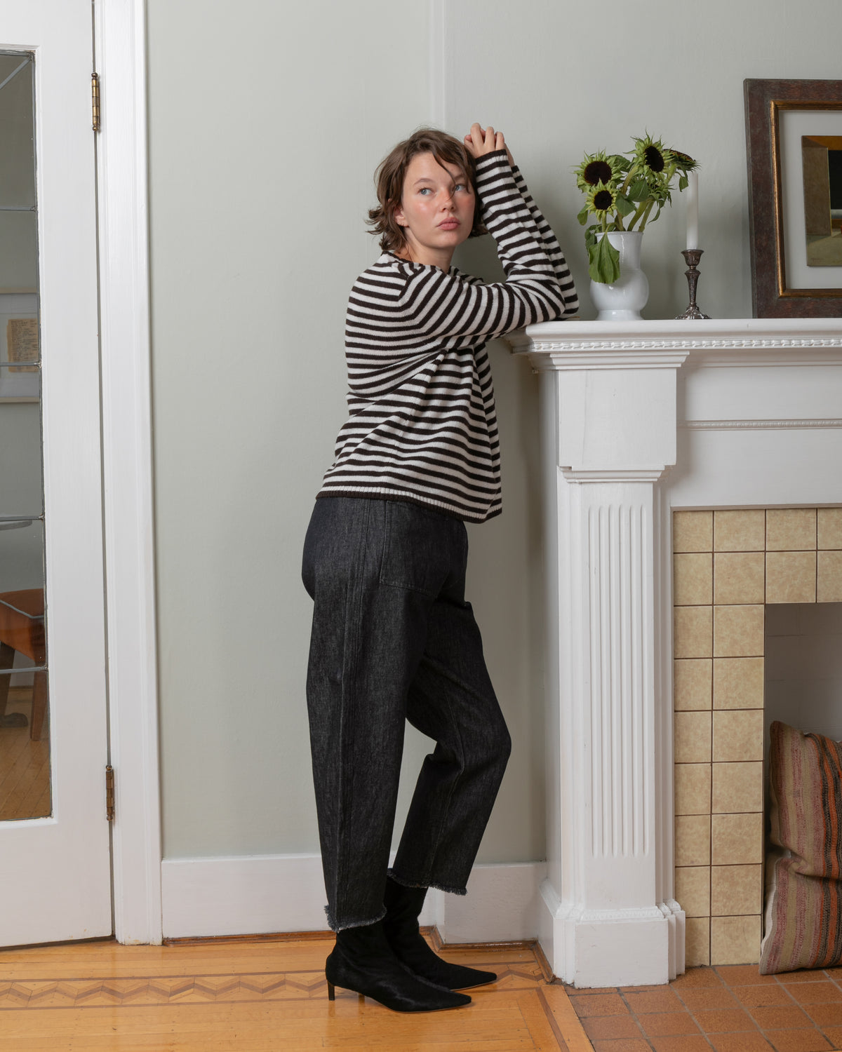 Sibs Stripe C/N Sweater - Brown & Panna Stripe