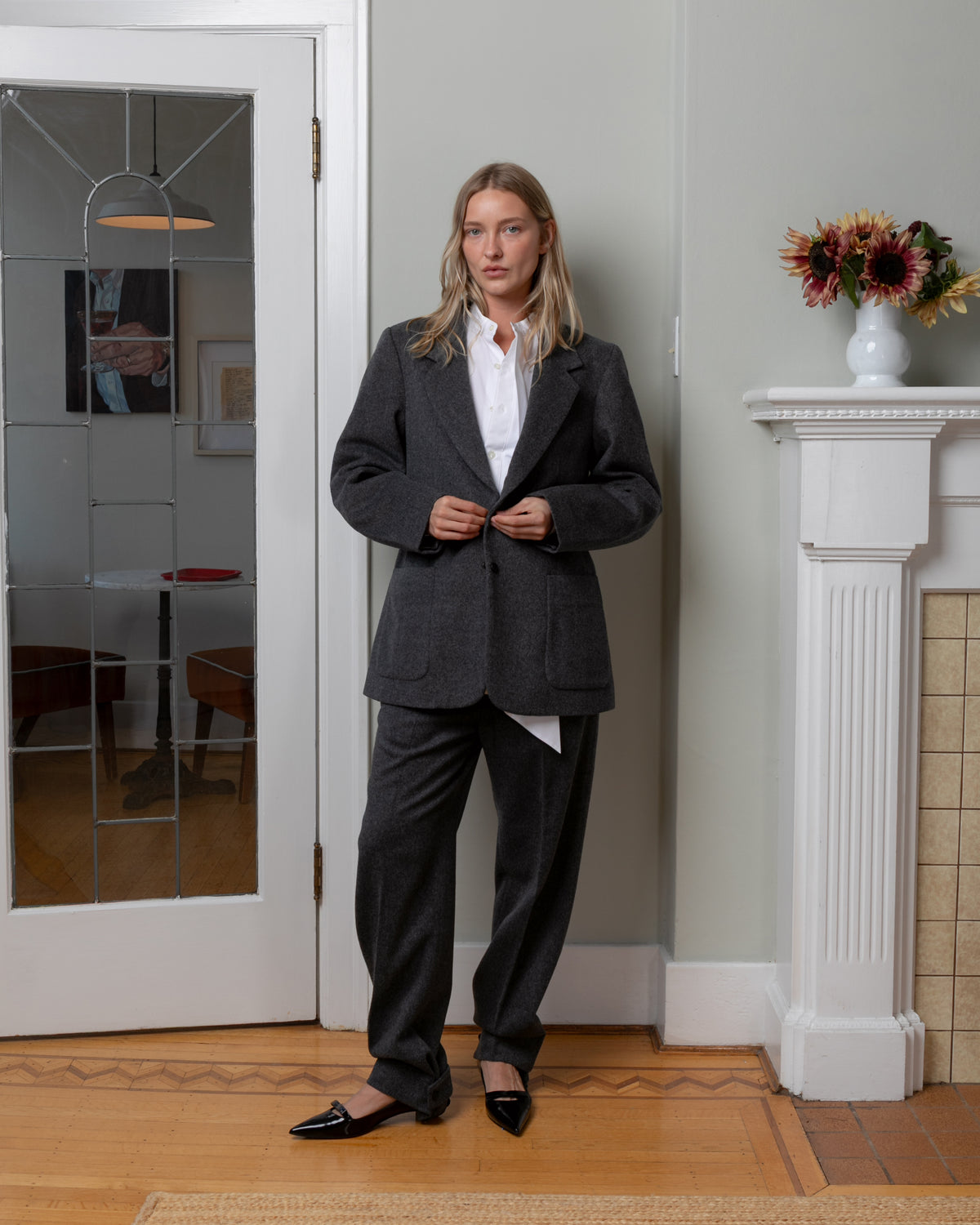 Bare-Blazer Unisex With Leather Press Buttons - Charcoal-Blazers-Boboli-Vancouver-Canada