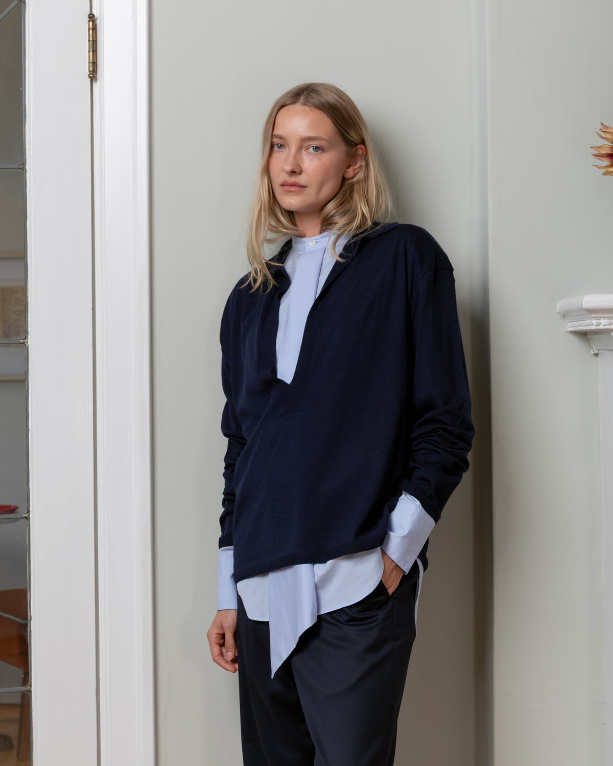 Bare-Deep-V Merino Sweater - Navy-Sweaters-Boboli-Vancouver-Canada