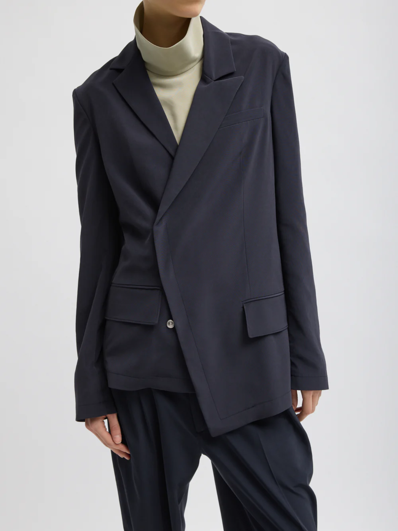Tibi-Relaxed Suiting Asymmetrical Wrap Blazer - Navy-Blazers-Boboli-Vancouver-Canada