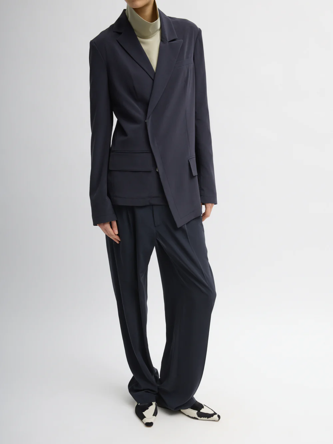 Tibi-Relaxed Suiting Asymmetrical Wrap Blazer - Navy-Blazers-Boboli-Vancouver-Canada