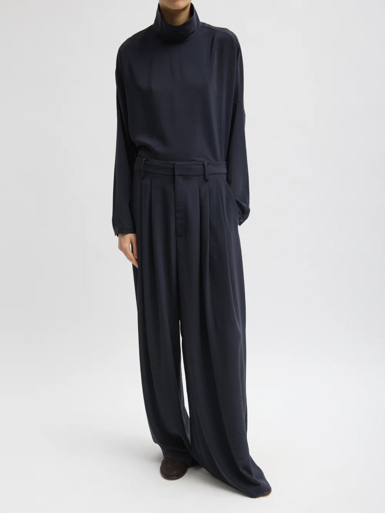 Tibi-Relaxed Suiting Triple Pleat Pant - Navy-Pants-Boboli-Vancouver-Canada