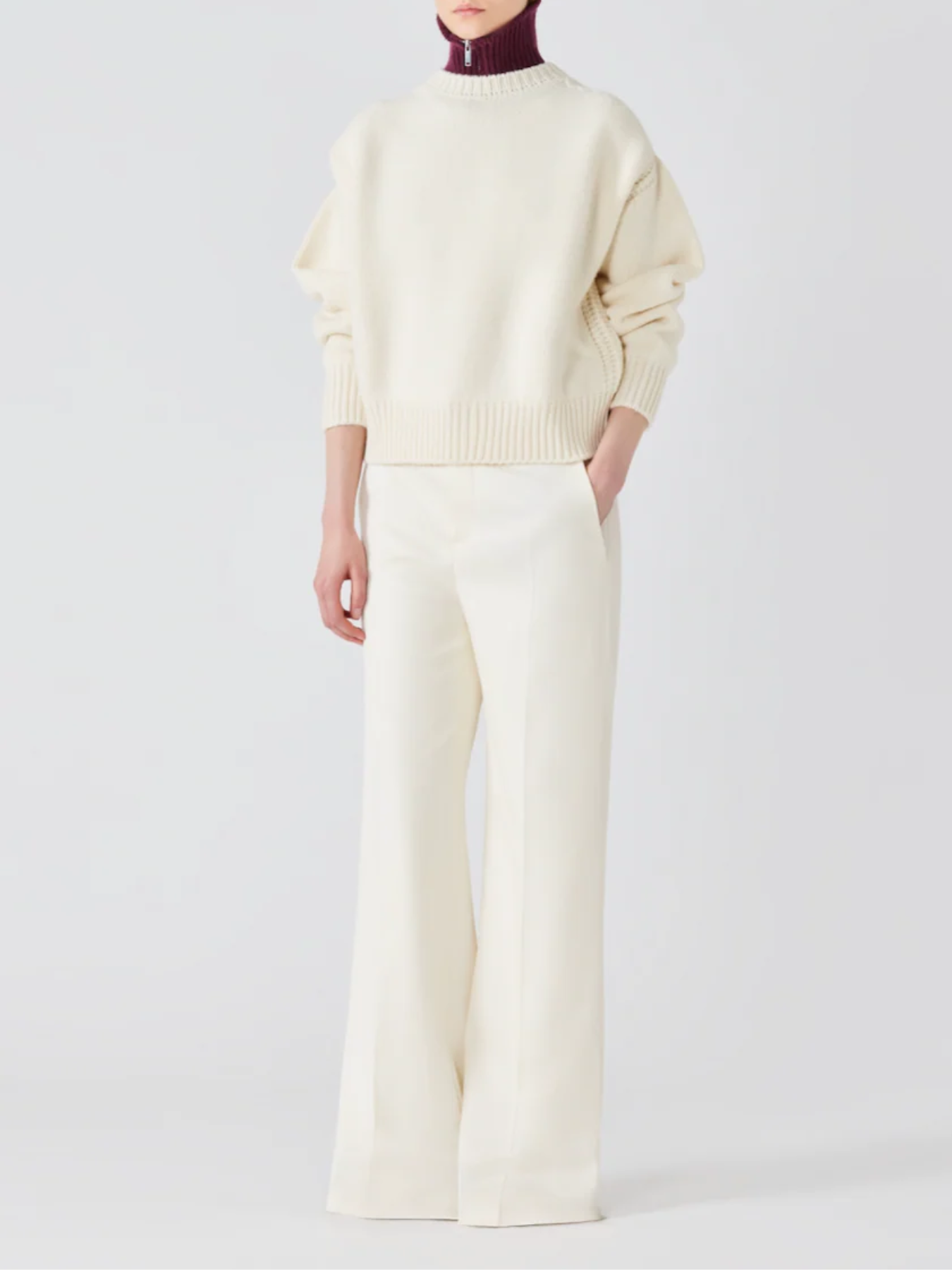 Sa Su Phi-Giada Round Neck Chunky Sweater - Ivory-Sweaters-Boboli-Vancouver-Canada