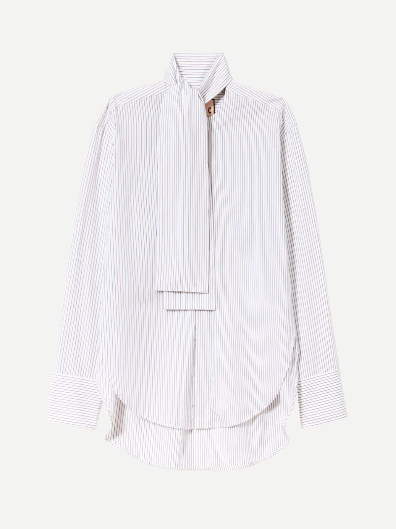 Plan C-Striped Cotton Shirt w/Scarf - Brown/White Stripe-Shirts-Boboli-Vancouver-Canada