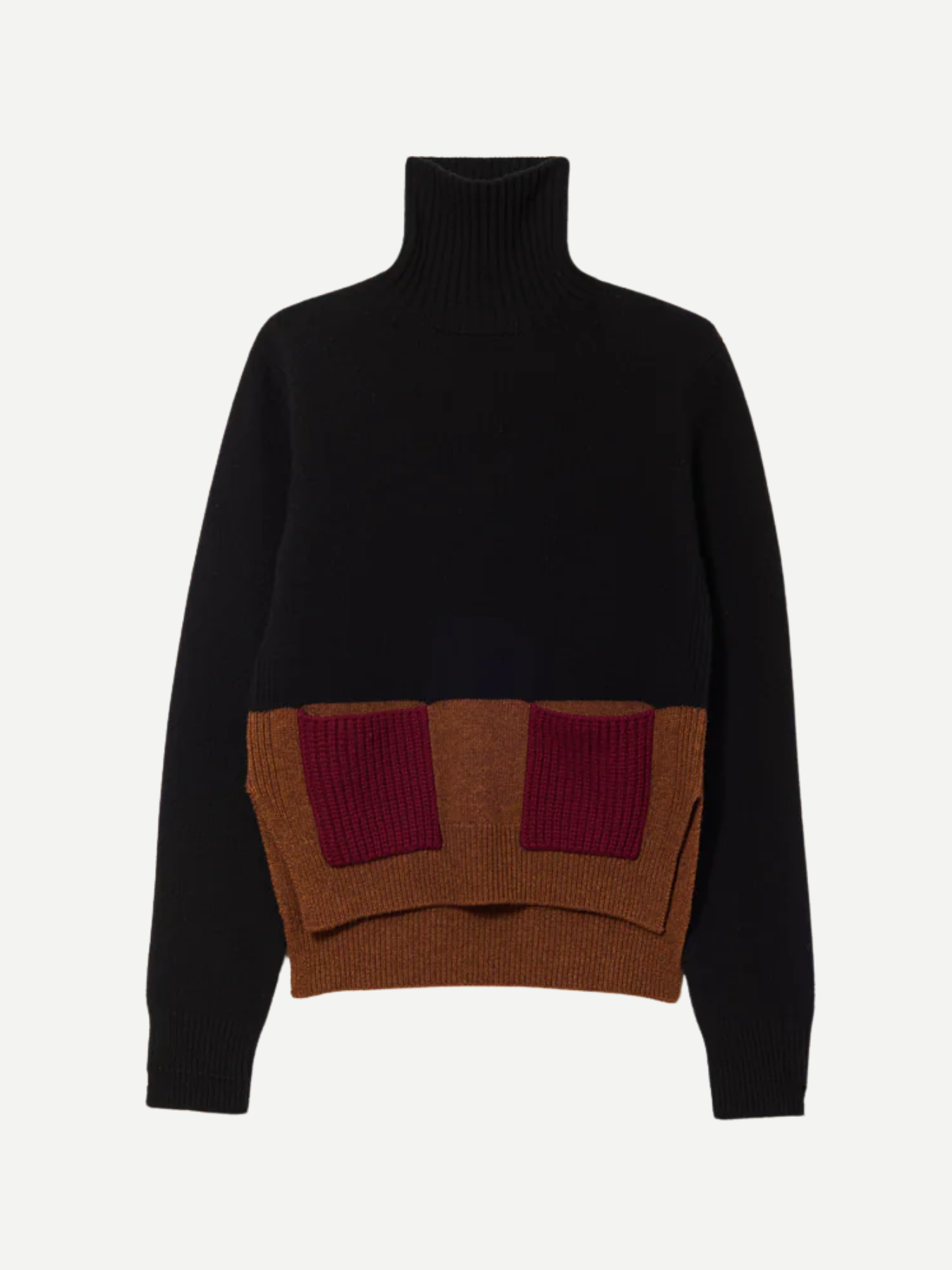 Plan C-Cashmere Turtleneck Sweater - Burgundy/Black-Sweaters-Boboli-Vancouver-Canada