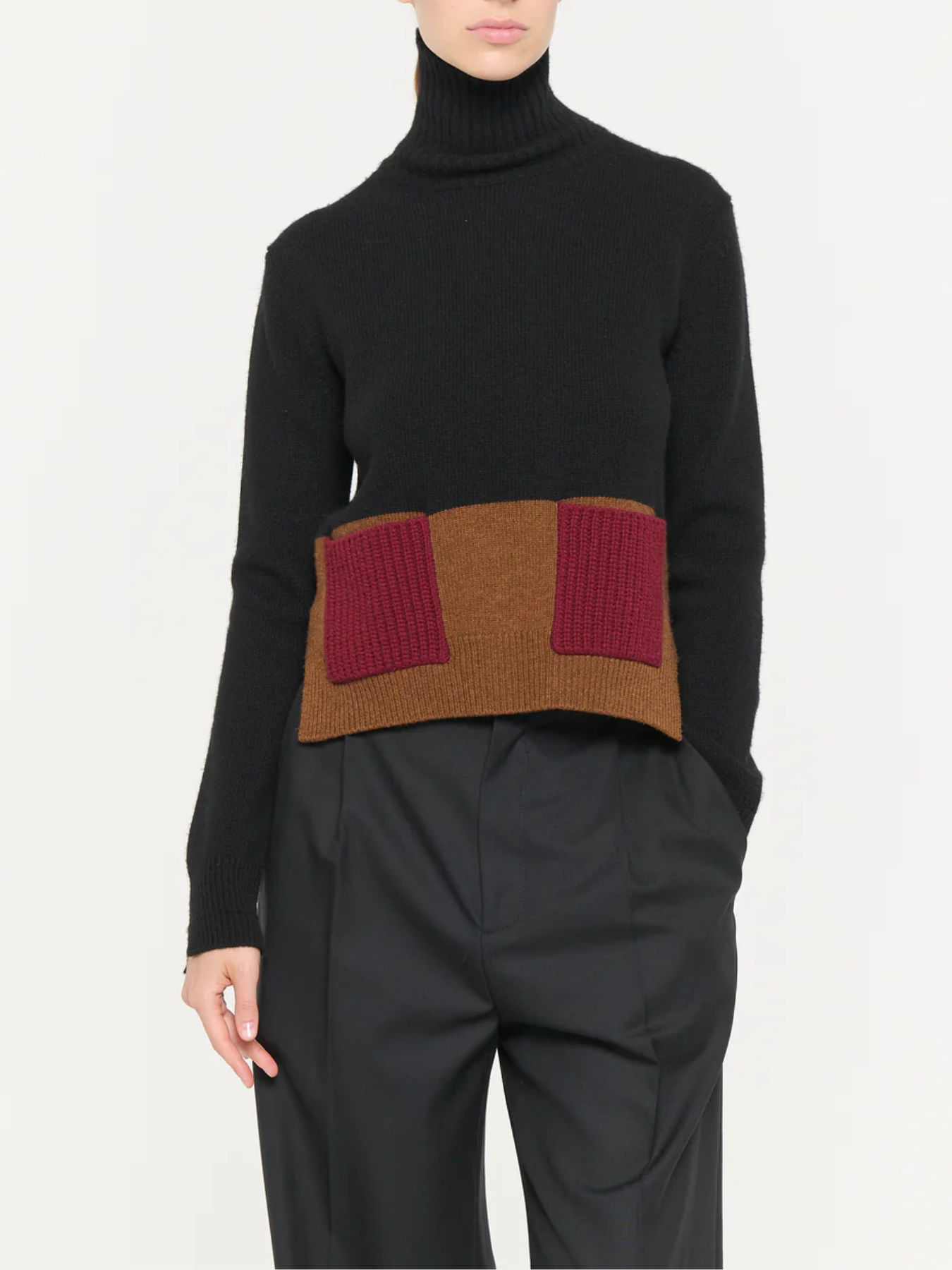 Plan C-Cashmere Turtleneck Sweater - Burgundy/Black-Sweaters-Boboli-Vancouver-Canada