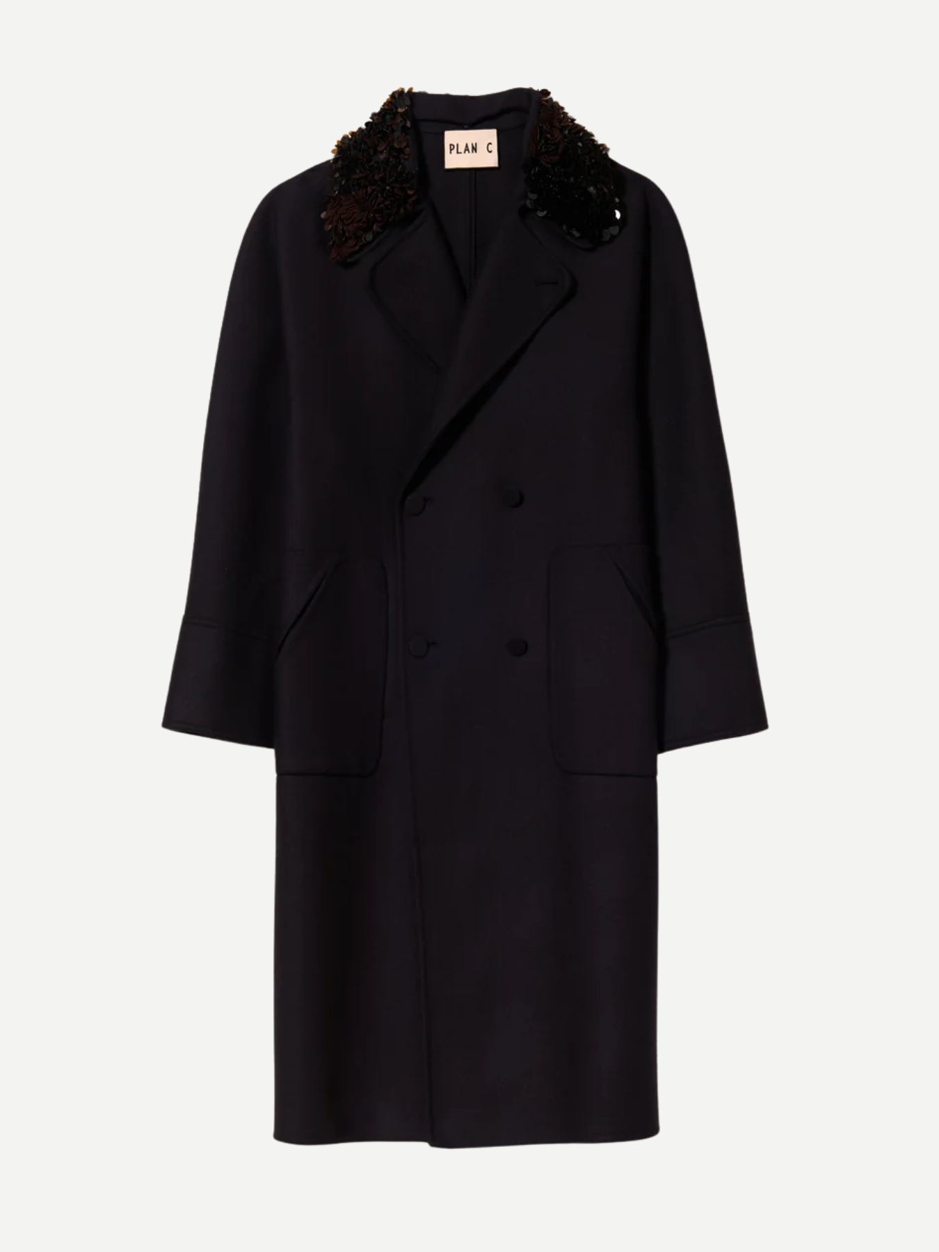 Plan C-Double Breasted Coat w/Sequins - Blue Black-Coats-Boboli-Vancouver-Canada