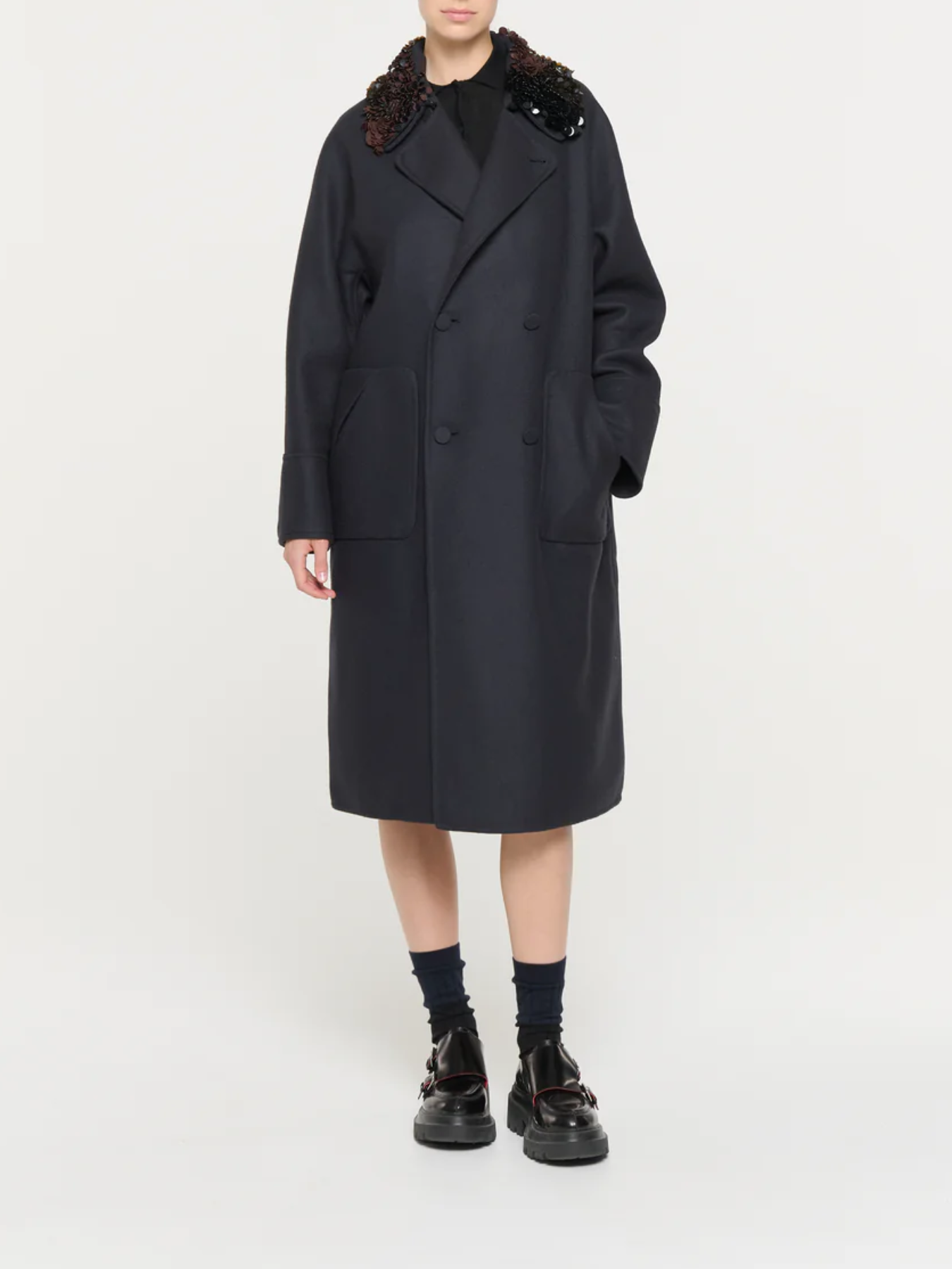 Plan C-Double Breasted Coat w/Sequins - Blue Black-Coats-Boboli-Vancouver-Canada