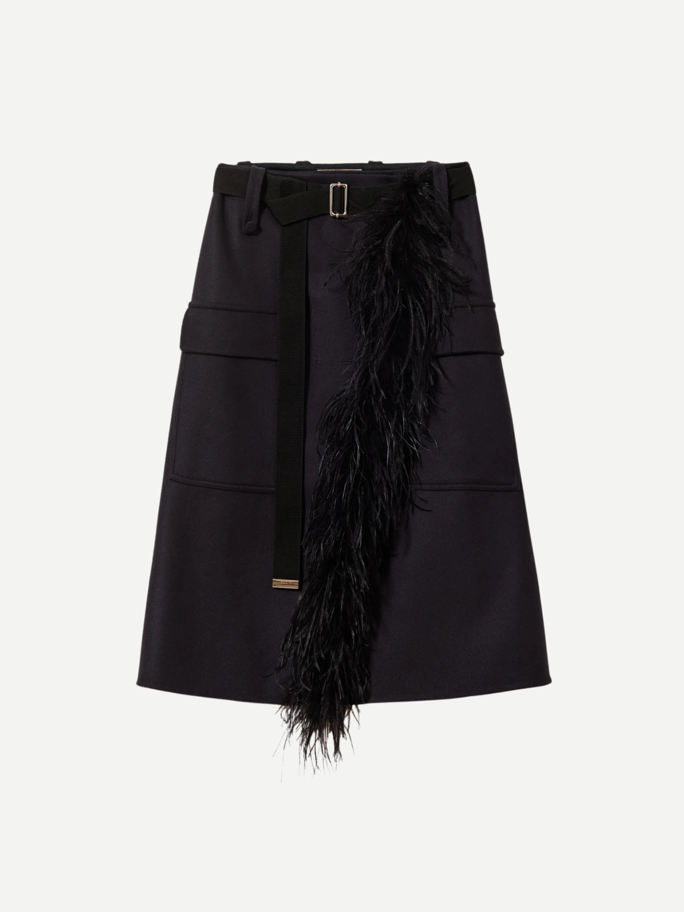 Plan C-Wool Midi Skirt w/Feather Insert - Blue Black-Skirts-Boboli-Vancouver-Canada