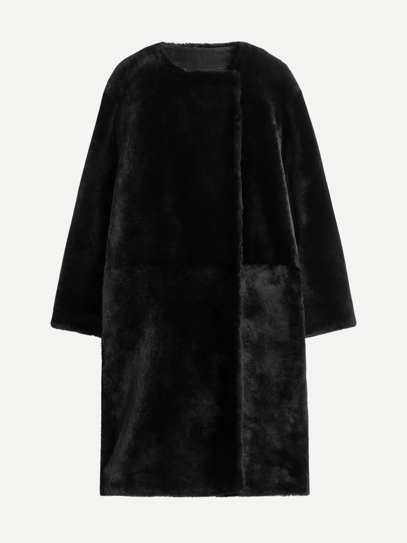 Totême-Collarless Shearling Coat - Black-Coats-Boboli-Vancouver-Canada