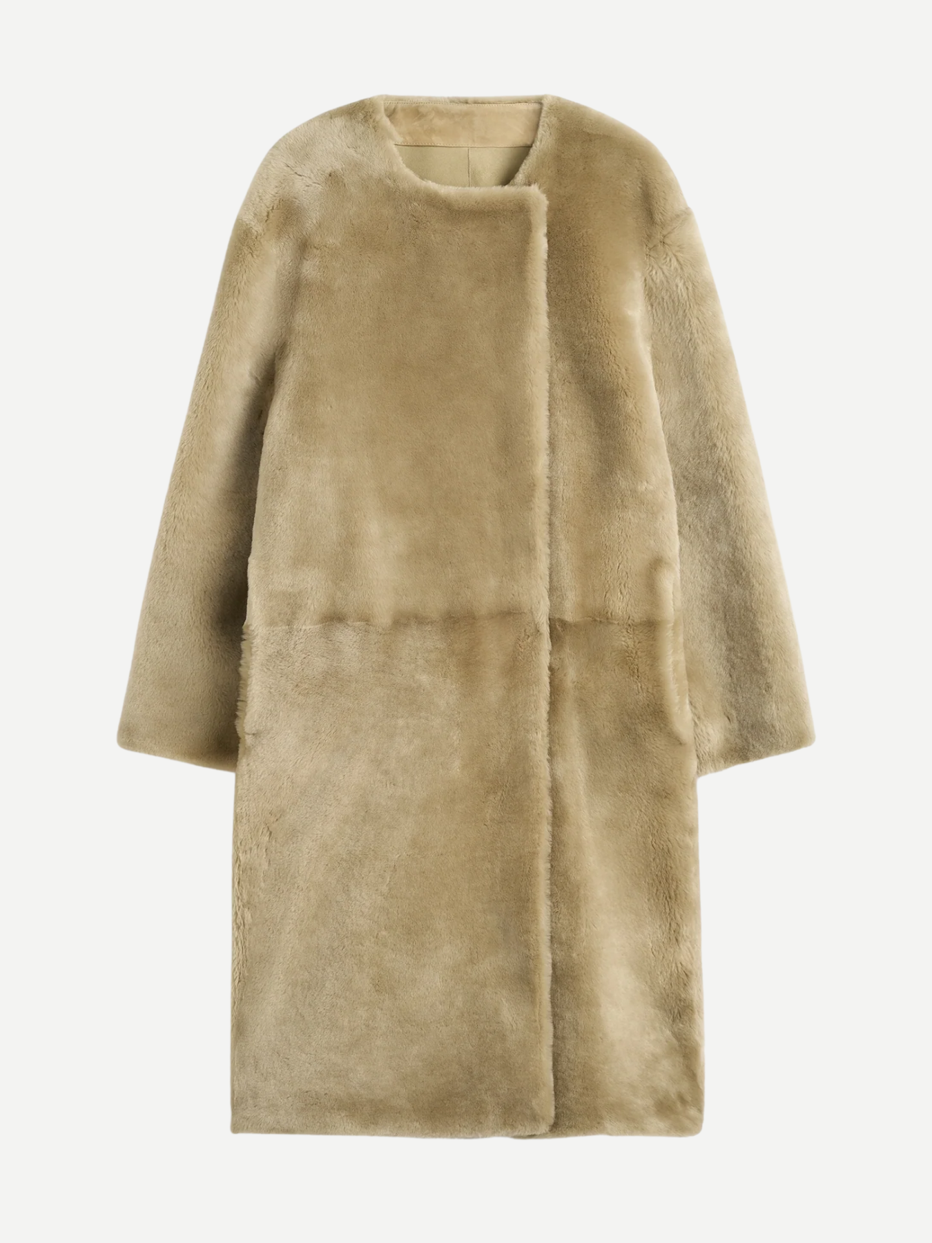 Totême-Collarless Shearling Coat - Rye-Coats-Boboli-Vancouver-Canada