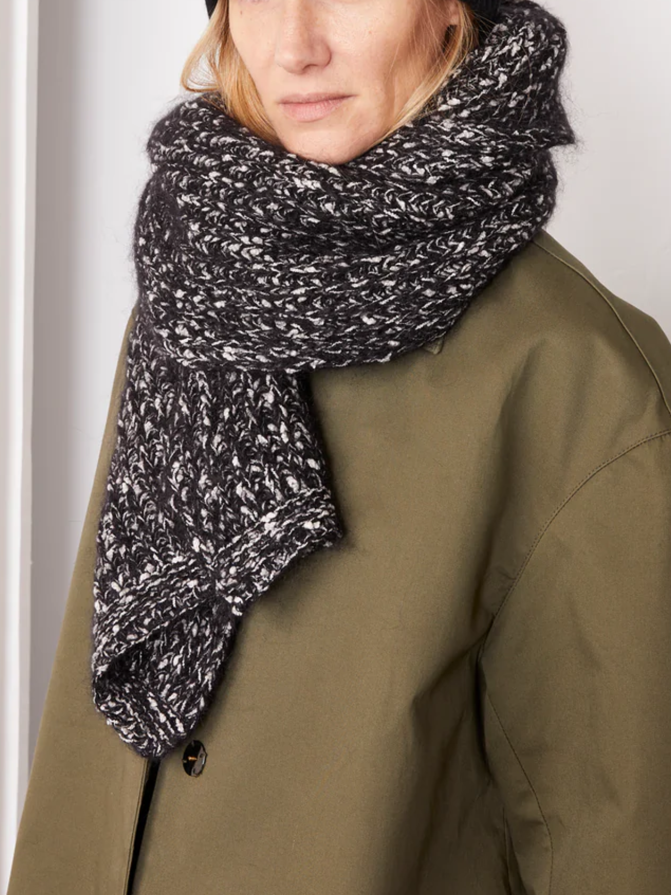 Officine Generale-Big Scarf English Rib - Black/White-Scarves-Boboli-Vancouver-Canada