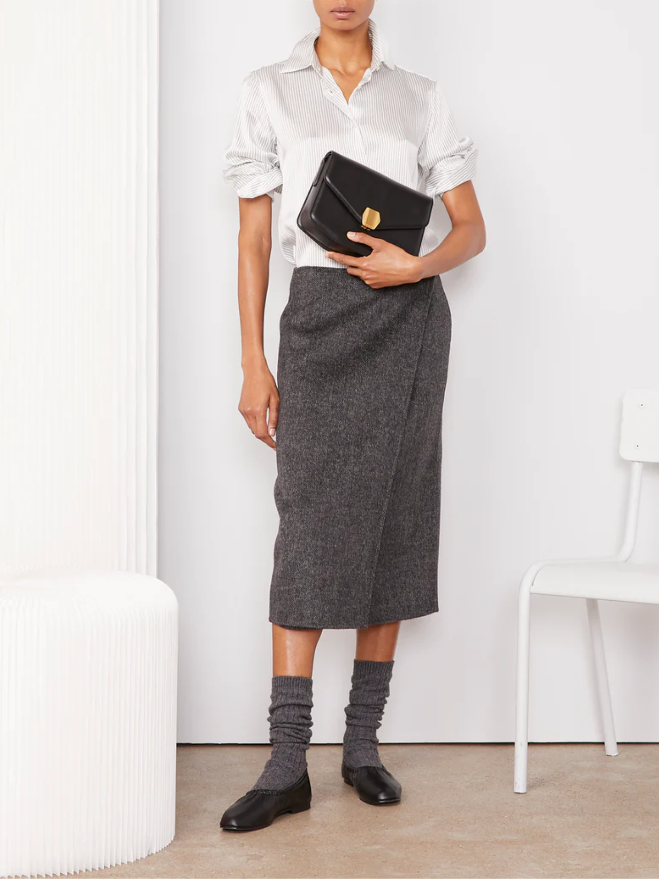 Officine Generale-Pietra Herringbone Skirt - Dark/Mid Grey-Skirts-Boboli-Vancouver-Canada