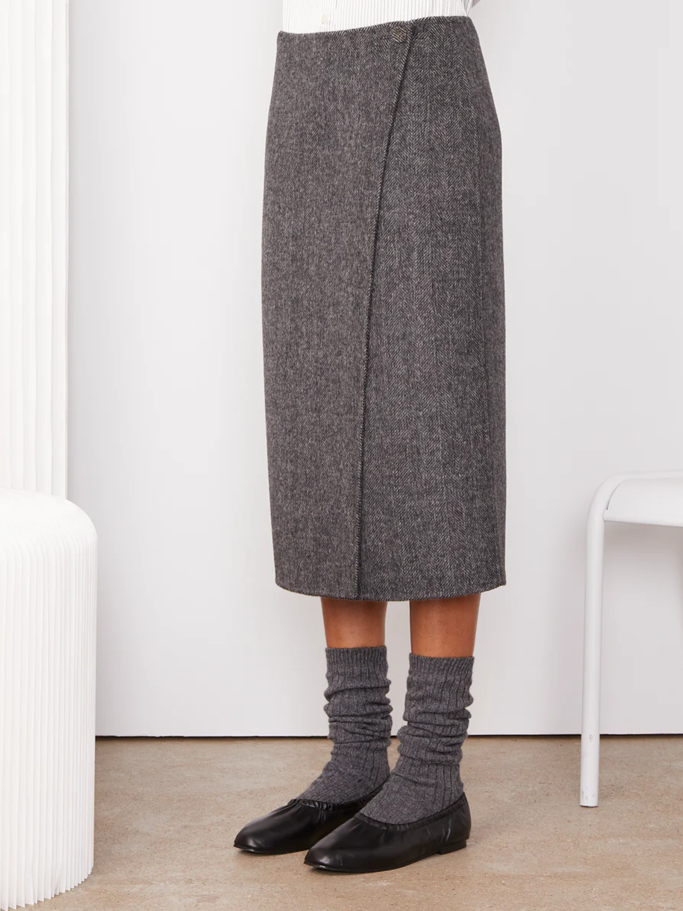 Officine Generale-Pietra Herringbone Skirt - Dark/Mid Grey-Skirts-Boboli-Vancouver-Canada