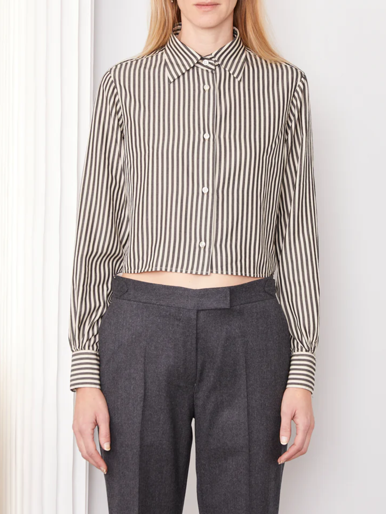 Officine Generale-Cataleya Candy Stripe Shirt - Ecru/Dark Grey-Shirts-Boboli-Vancouver-Canada