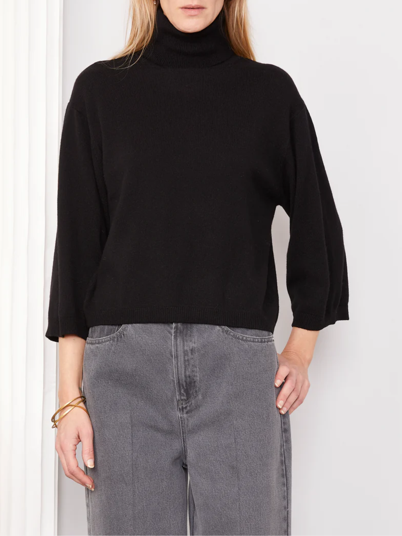 Officine Generale-Jalila Wool Cashmere Sweater - Black-Sweaters-Boboli-Vancouver-Canada