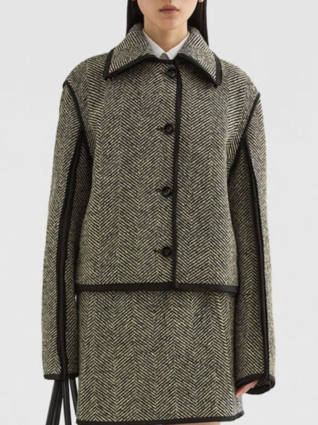 Jil Sander-Maxi Harringbone Wool Jacket - Military Speckle-Jackets-Boboli-Vancouver-Canada