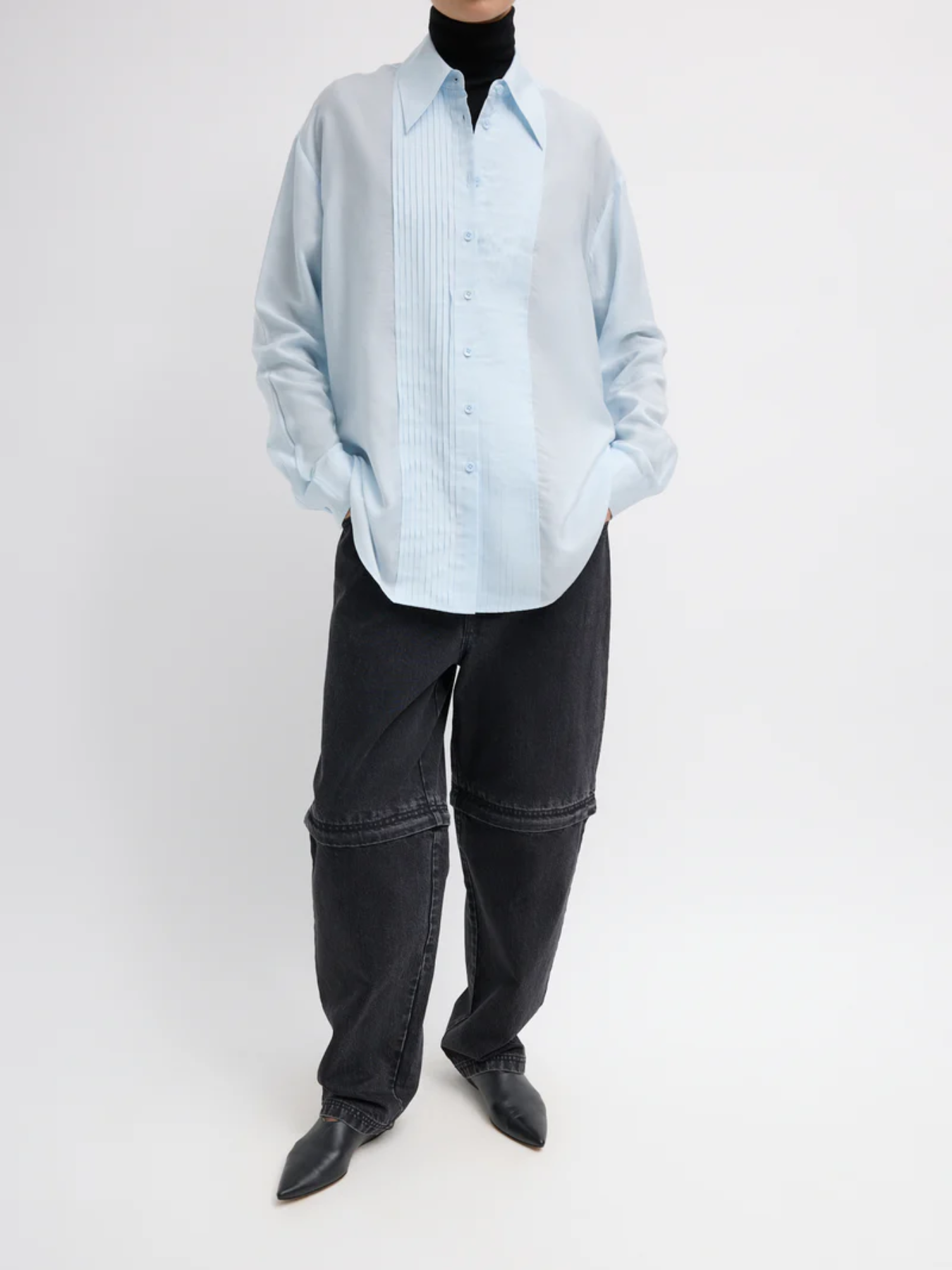 Tibi-Silk Voile Easy Pintucked Shirt - Ice Blue-Shirts-Boboli-Vancouver-Canada