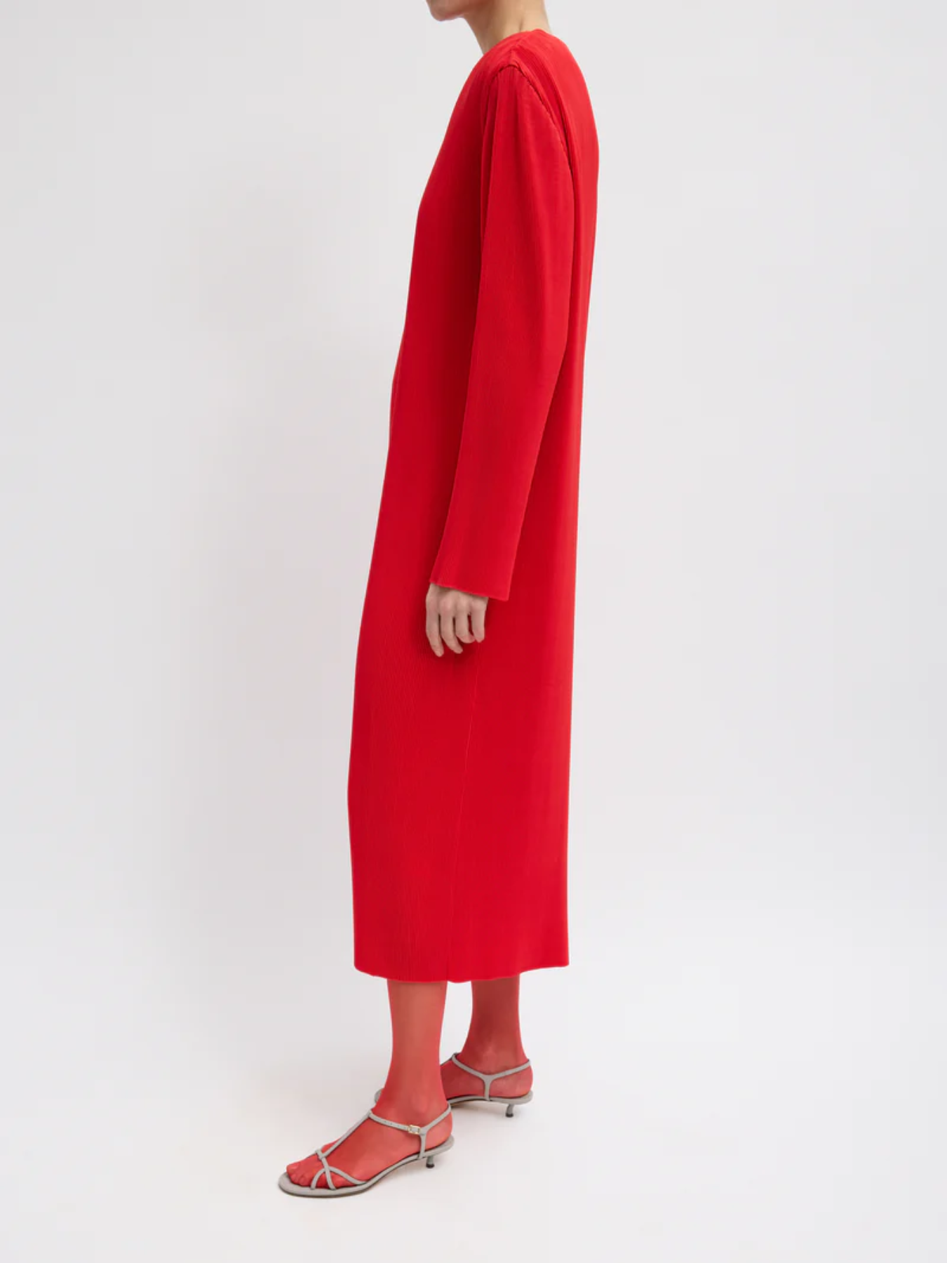 Tibi-Plisse Midi Dress - Red-Dresses-Boboli-Vancouver-Canada