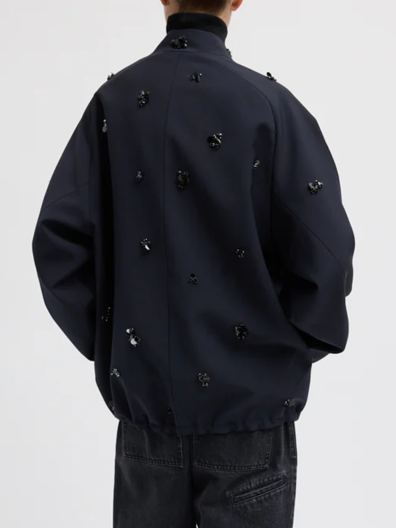 Tibi-Tropical Wool Beaded Bomber - Navy-Jackets-Boboli-Vancouver-Canada