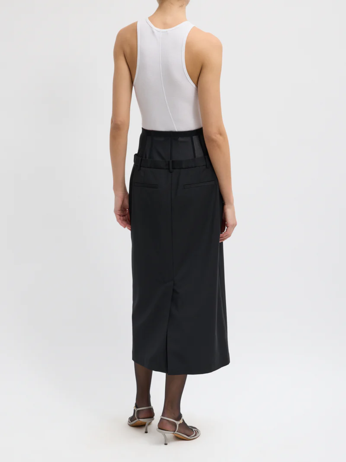 Tibi-Recycled Tropical Wool Corset Maxi Skirt - Black-Skirts-Boboli-Vancouver-Canada