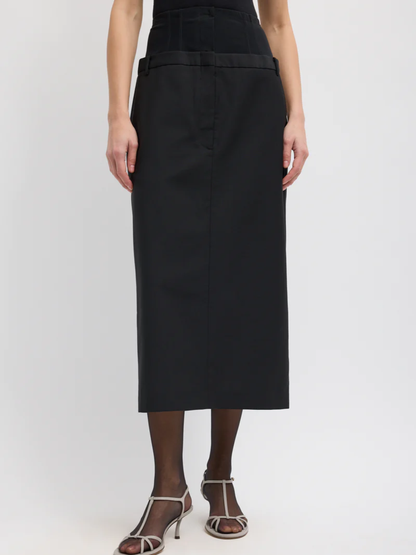 Tibi-Recycled Tropical Wool Corset Maxi Skirt - Black-Skirts-Boboli-Vancouver-Canada