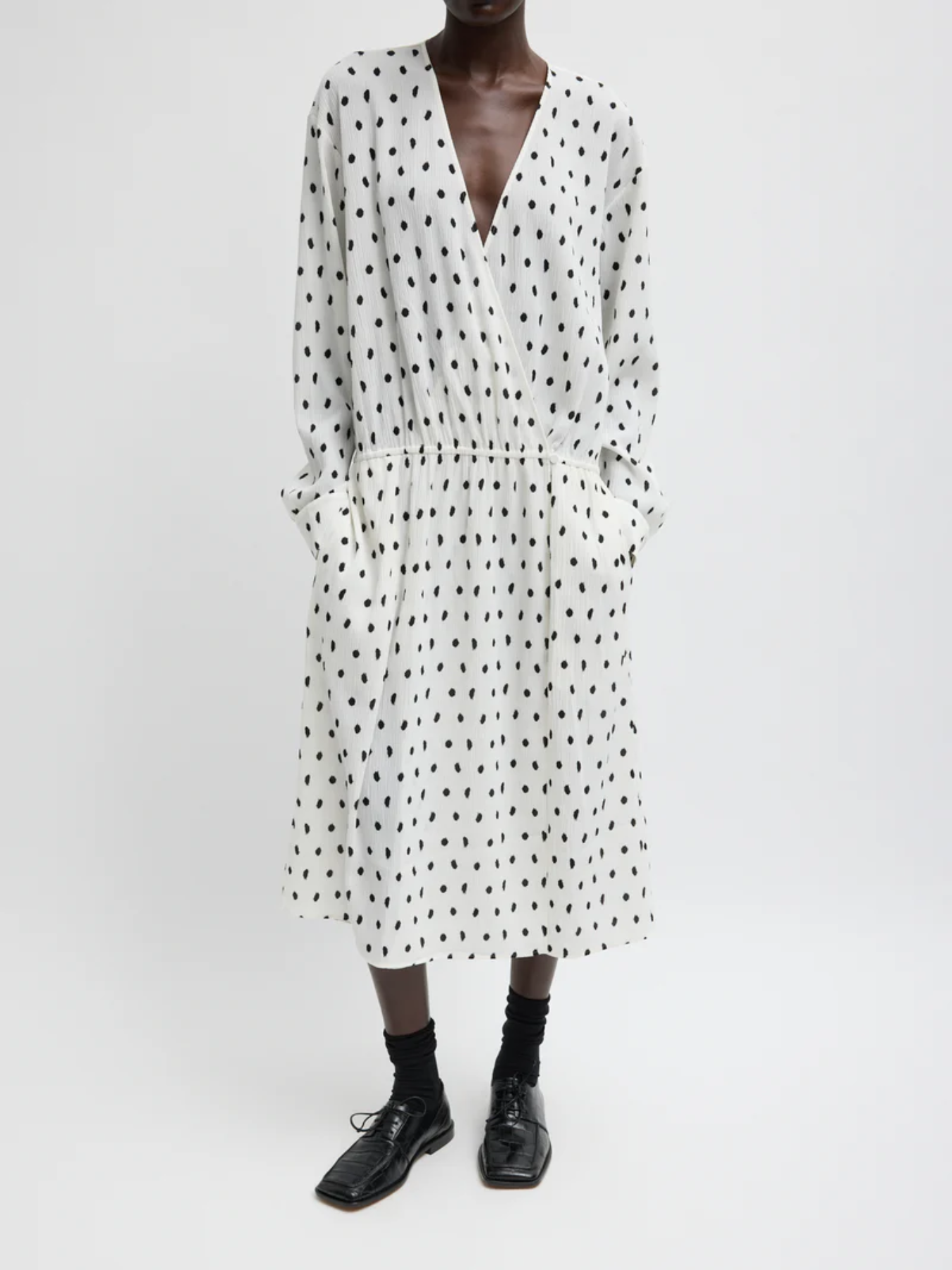 Tibi-Scribble Dot Print Plisee Wrap Dress - Black/White-Dresses-Boboli-Vancouver-Canada