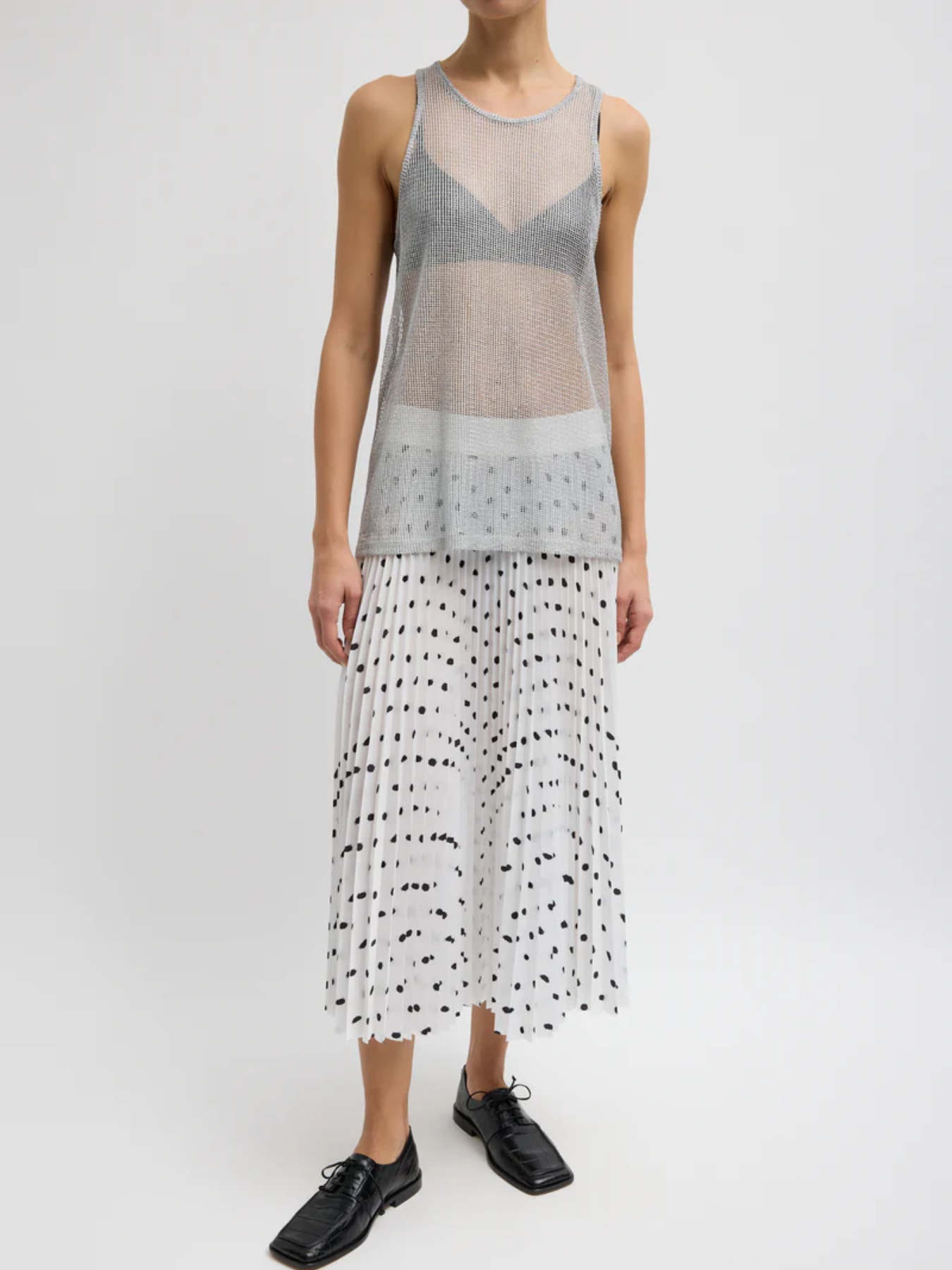 Tibi-Scribble Dot Print Pleated Skirt - White/Black-Skirts-Boboli-Vancouver-Canada