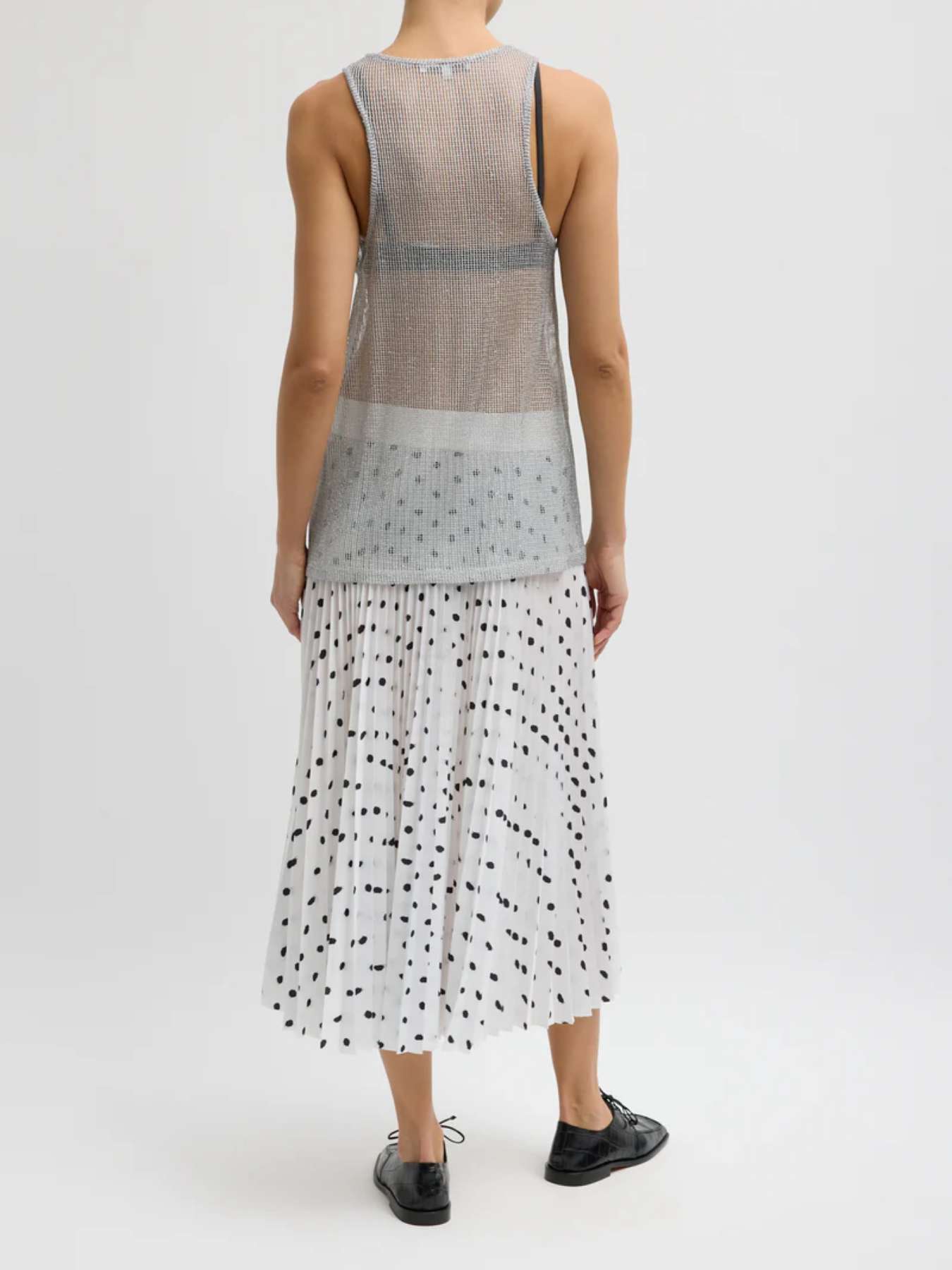 Tibi-Scribble Dot Print Pleated Skirt - White/Black-Skirts-Boboli-Vancouver-Canada