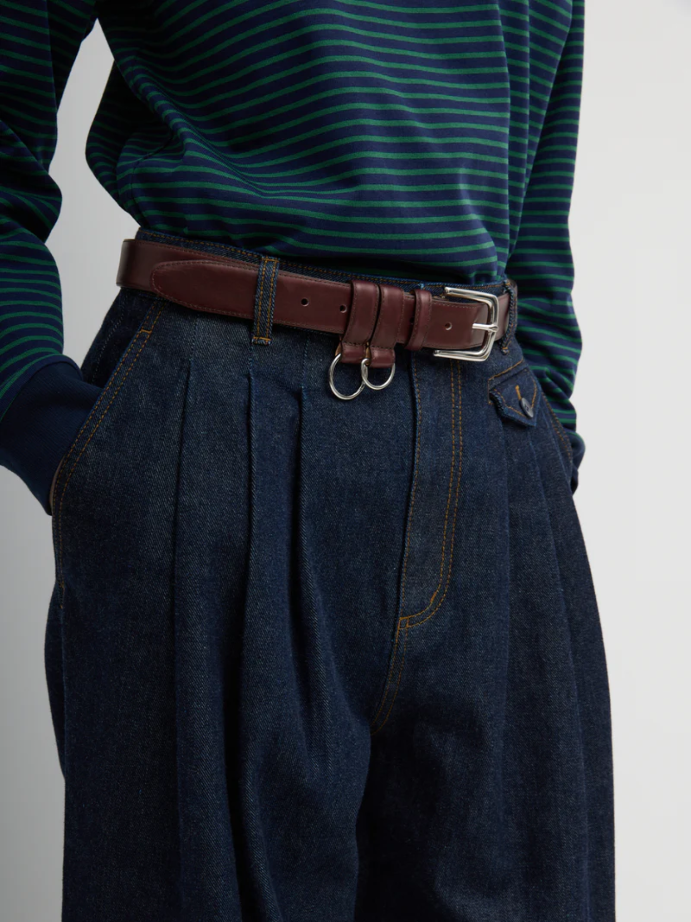 Tibi-Indigo Denim Triple Pleat Jean - Indigo-Pants-Boboli-Vancouver-Canada