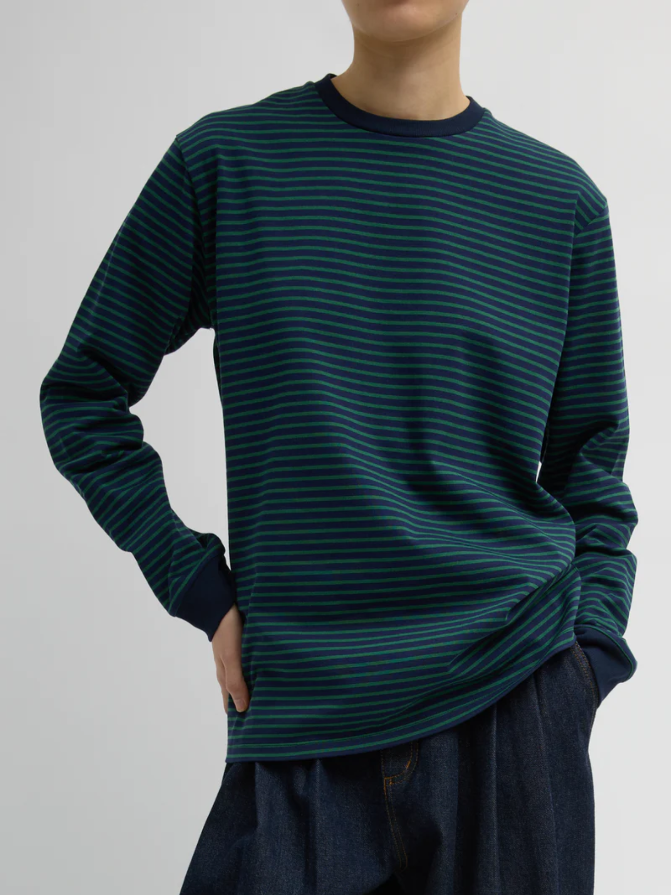 Tibi-Striped Perfect T L.S. Crewneck - Navy/Green-Shirts-Boboli-Vancouver-Canada