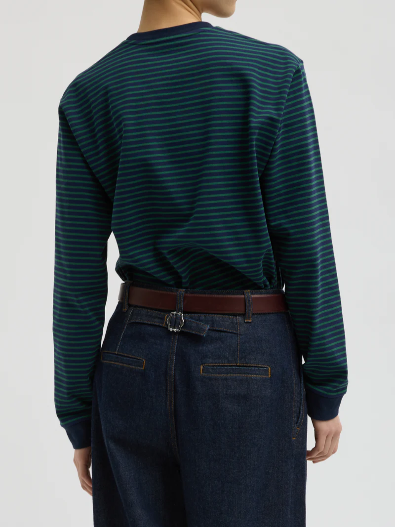 Tibi-Striped Perfect T L.S. Crewneck - Navy/Green-Shirts-Boboli-Vancouver-Canada