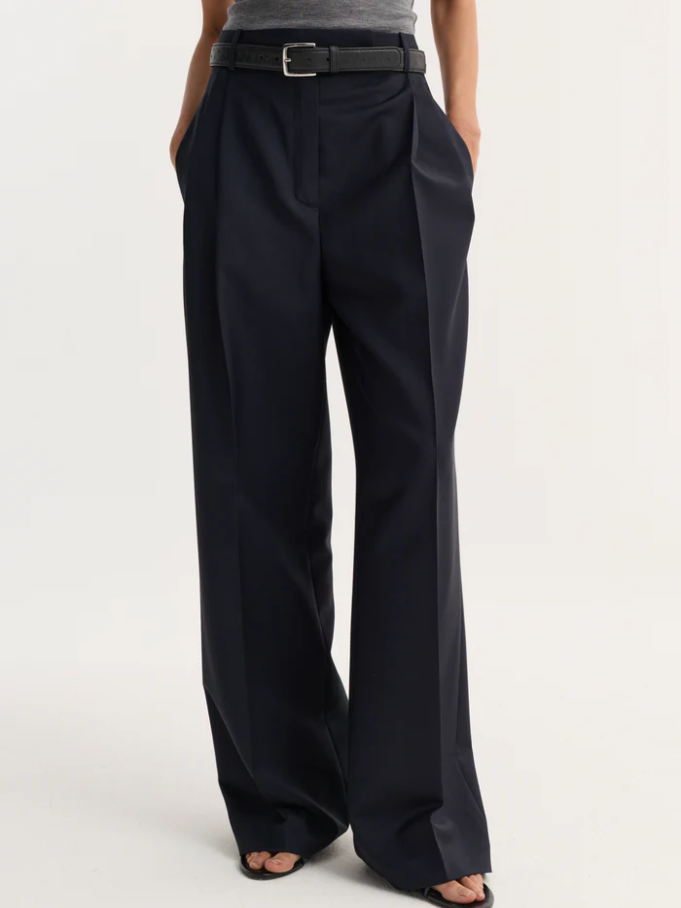 Rohe-Mid Waist Tailored Trousers - Navy-Pants-Boboli-Vancouver-Canada