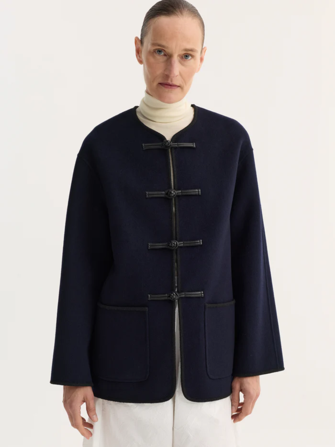 Rohe-Mandarin Double Faced Wool Jacket - Navy-Jackets-Boboli-Vancouver-Canada