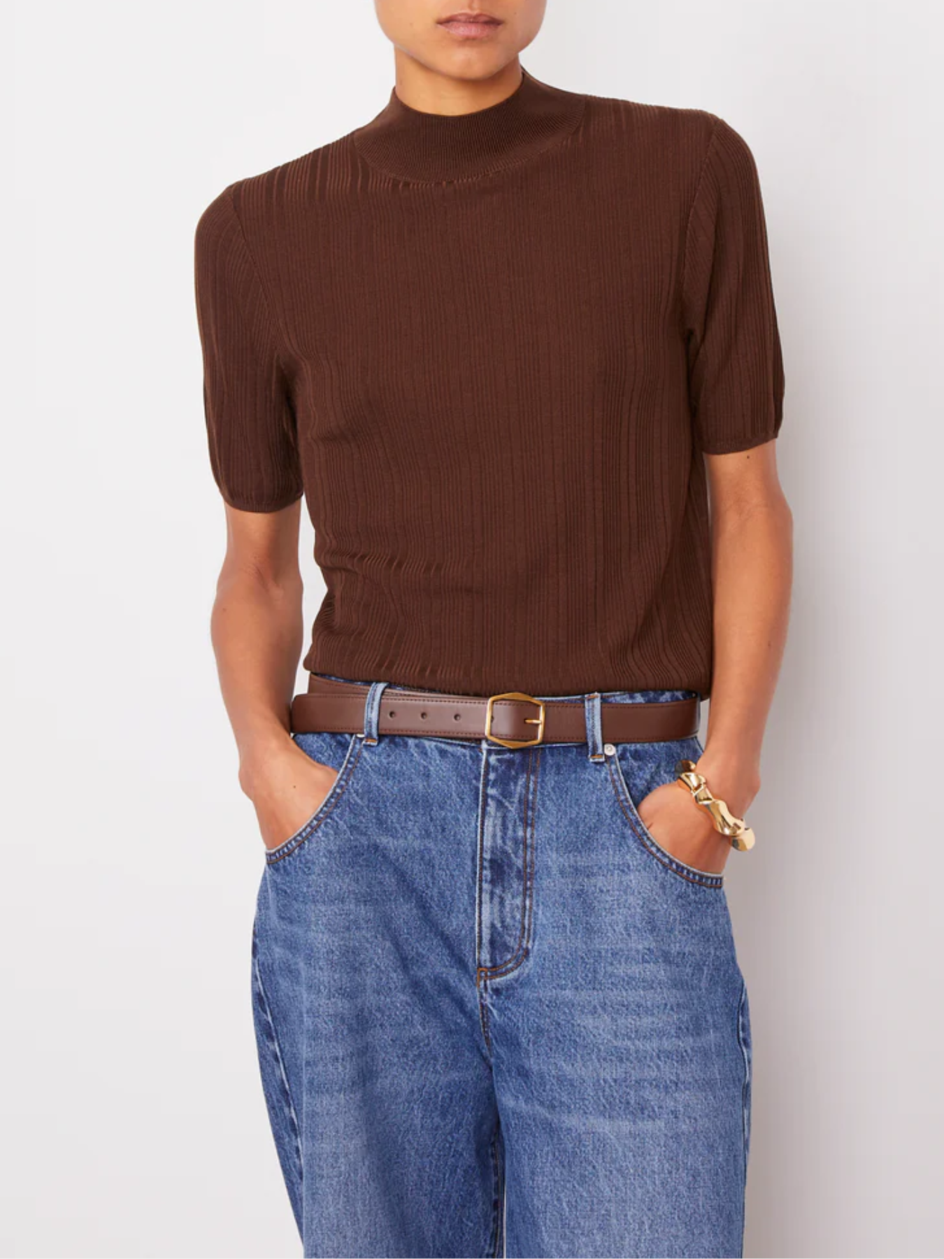 Officine Generale-Laya Mockneck Wool Top - Brown-Tops-Boboli-Vancouver-Canada