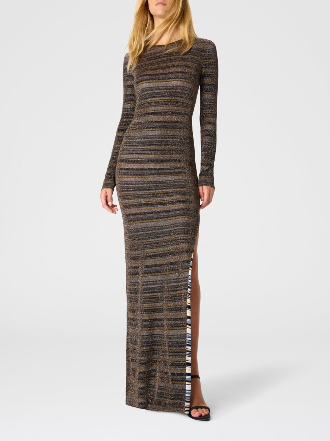 Missoni-L.S. Crewneck Dress w/Side Slit - Multi/Gold-Dresses-Boboli-Vancouver-Canada