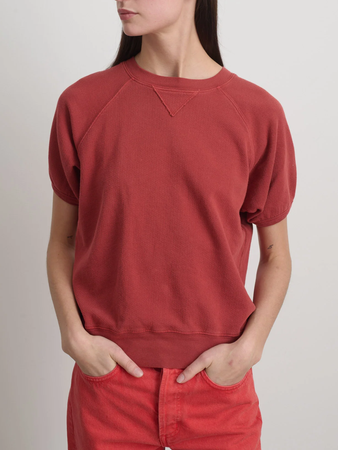 B Sides-Short Sleeve Sweatshirt - Faded Tomato Overdye-Sweaters-Boboli-Vancouver-Canada