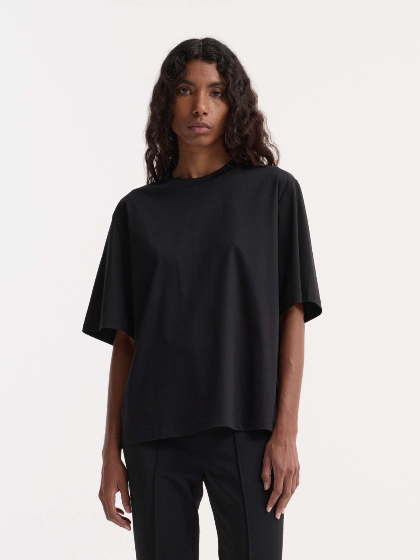 Róhe-Oversized Cotton Silk T-Shirt - Black-Tops-Boboli-Vancouver-Canada